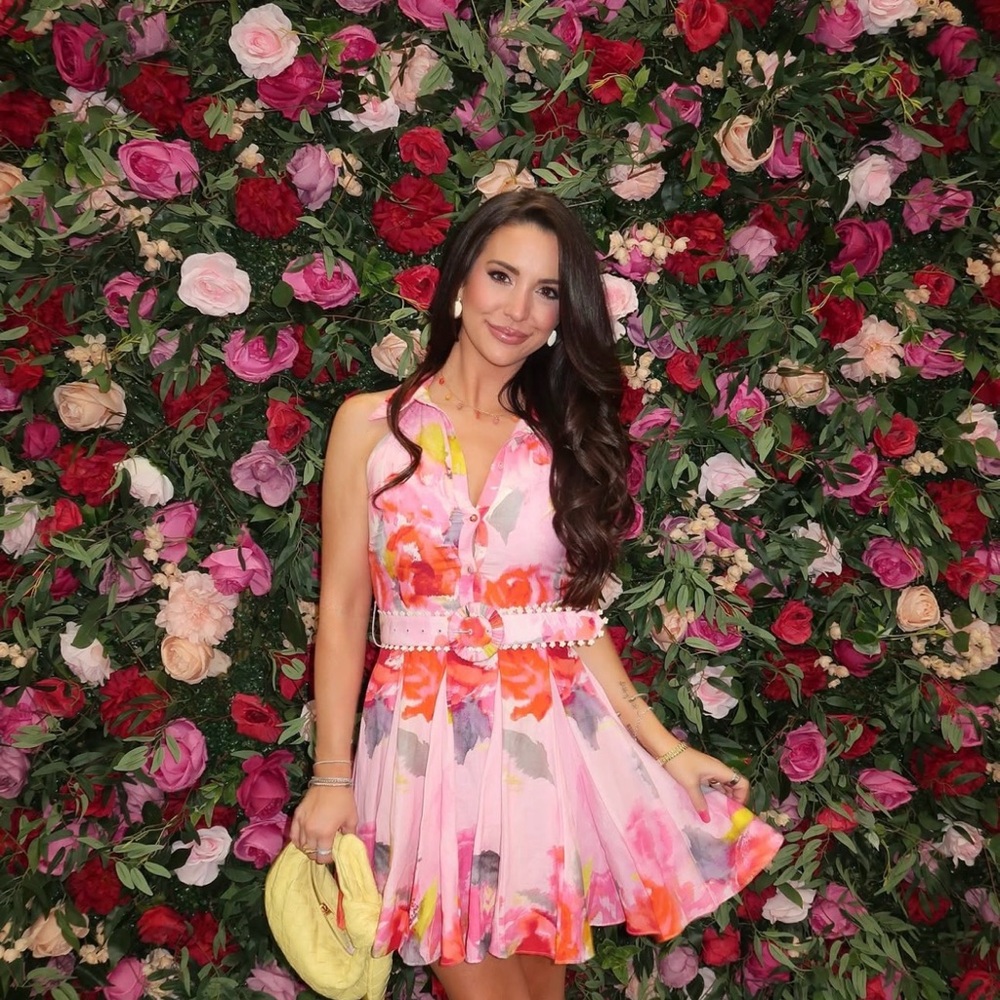 HEMANT & NANDITA Pink Floral Belted Dress